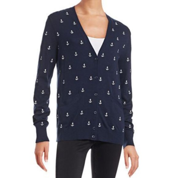 Equipment Sullivan Cardigan in Navy with Anchor Embroidery - Picture 1 of 8